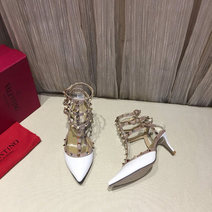 ROCKSTUD CAGED PUMP 65MM IN WHITE MIX LIGHT PINK PATENT CALFSKIN