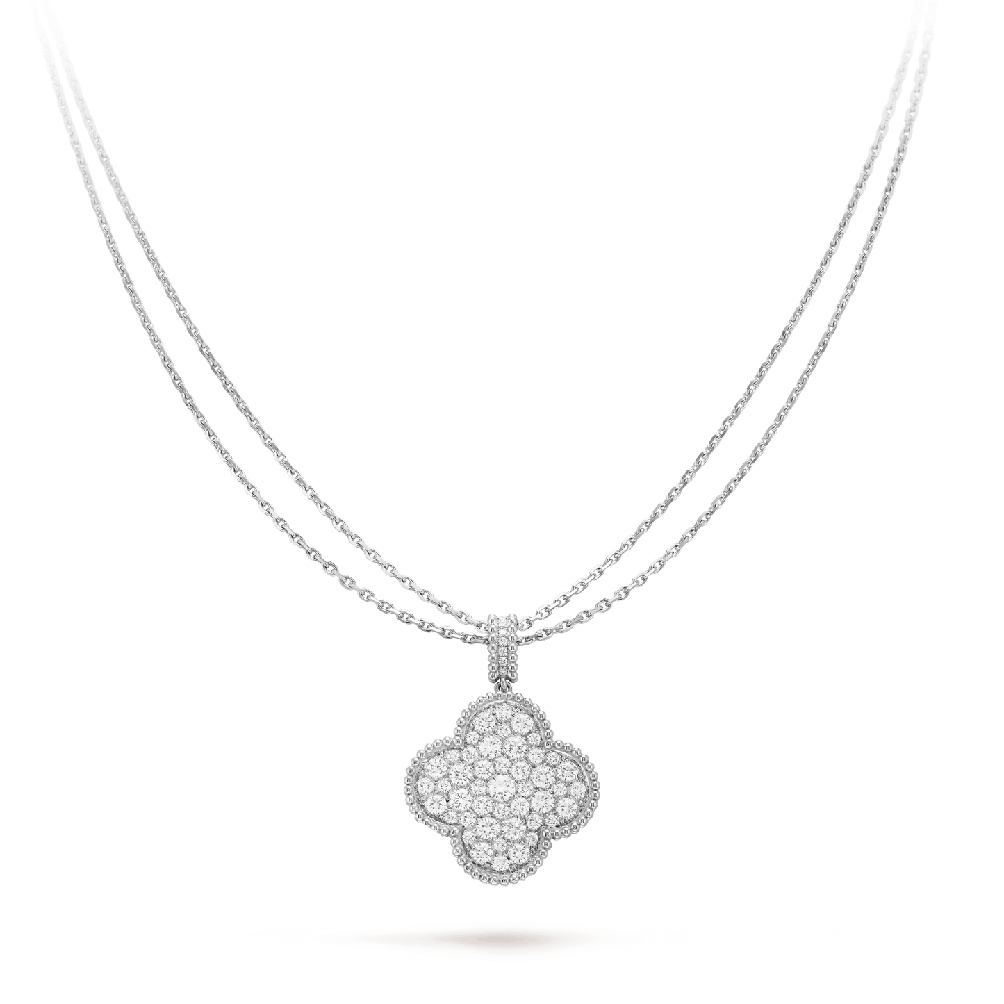 CLOVER SILVER FULL DIAMOND BIG CLOVER NECKLACE