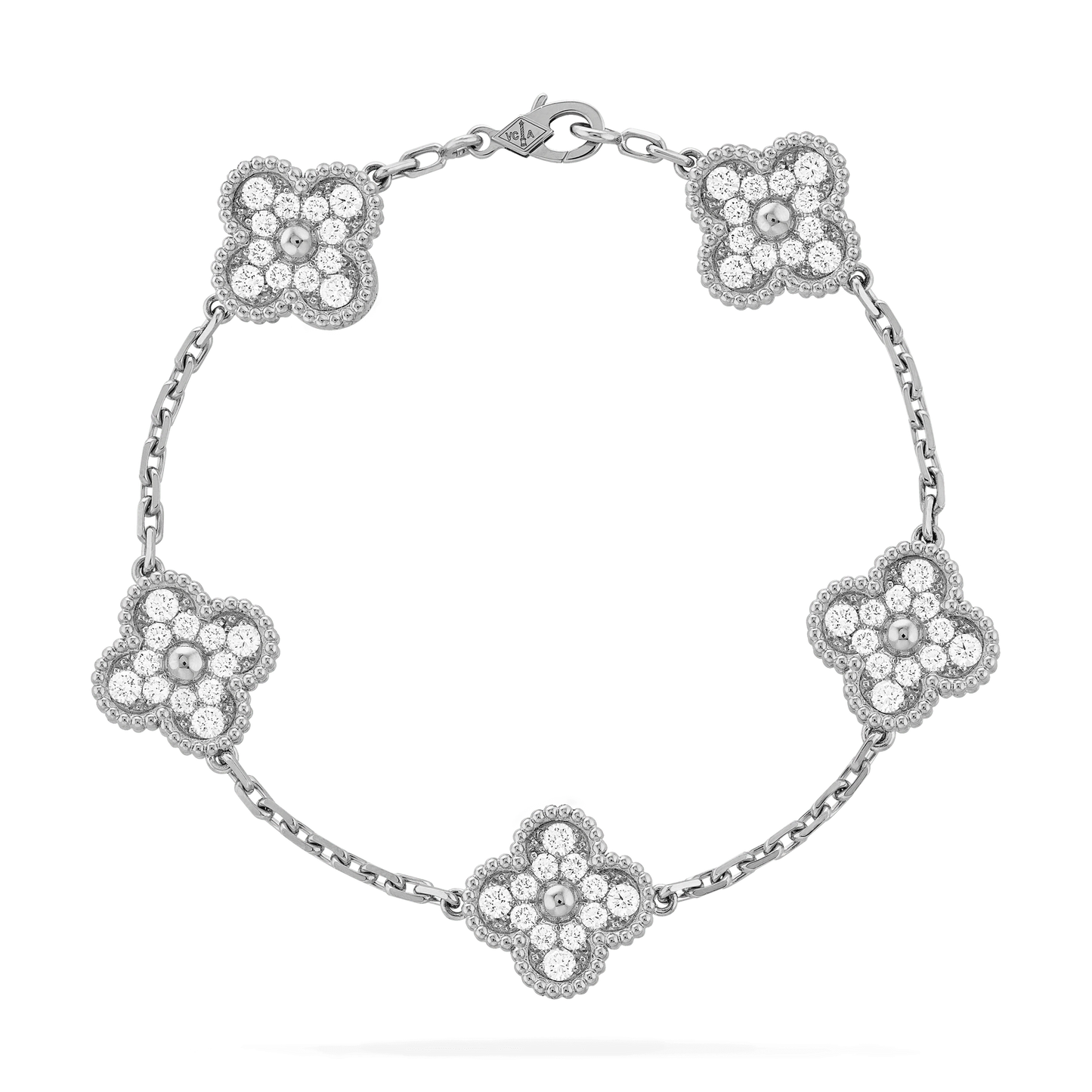CLOVER 5 MOTIFS SILVER DIAMOND BRACELET