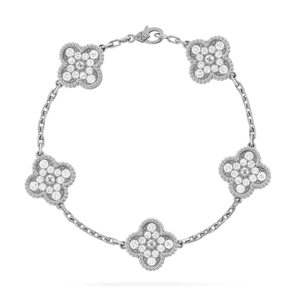 CLOVER 5 MOTIFS SILVER DIAMOND BRACELET