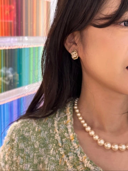 24C ROCK SUGAR DOUBLE C GOLD DIAMONDS EARRINGS