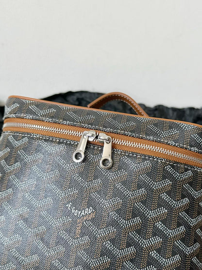 GOYA MAKEUP BOX BAG 20CM BLACK AND TAN CANVAS