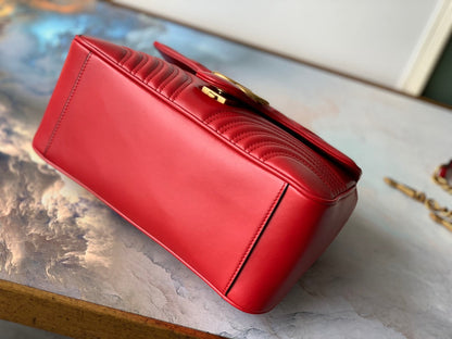 GG Marmont 26.5cm Red Calfskin Gold Hardware