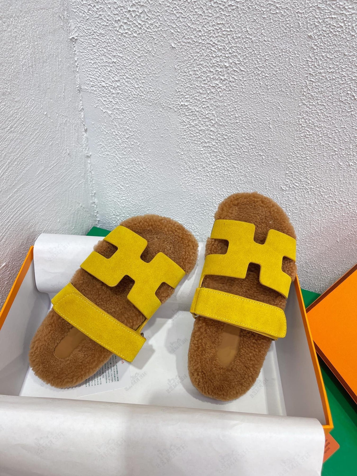 Chypre Sandal Gold shearling insole Yellow Velvet leather lining