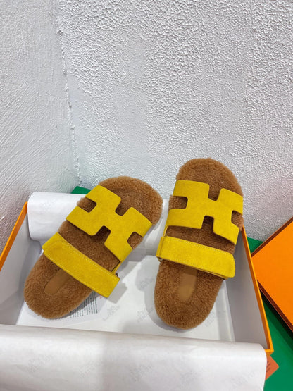 Chypre Sandal Gold shearling insole Yellow Velvet leather lining