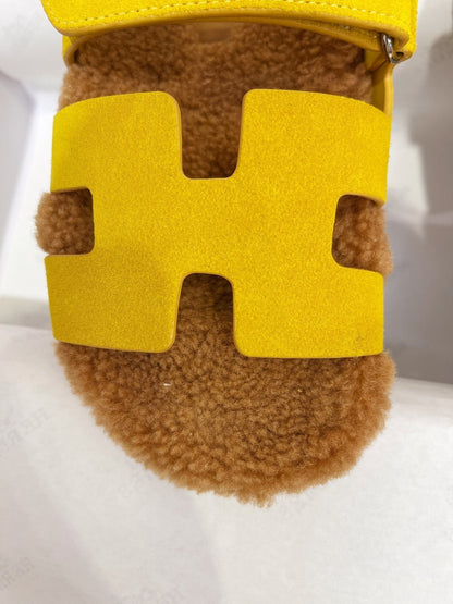 Chypre Sandal Gold shearling insole Yellow Velvet leather lining