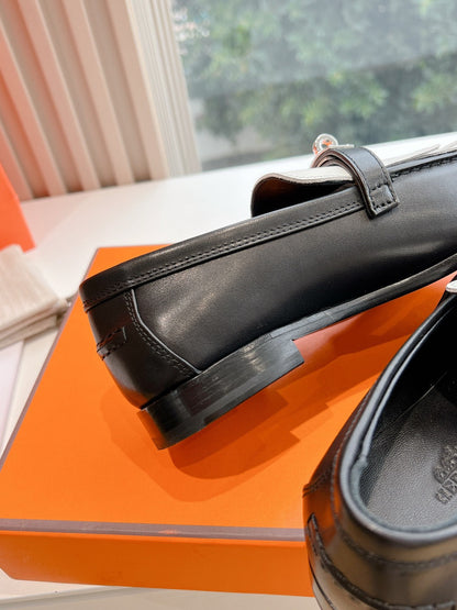 Destin Loafer Black Goatskin with White Fringe Detail