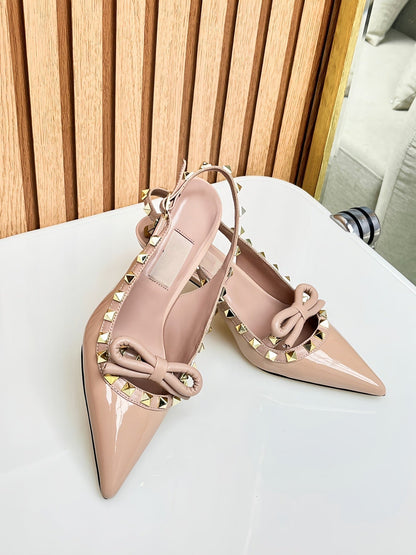 Rockstud Bow Slingback Rose Cannelle Calfskin With Matching Studs