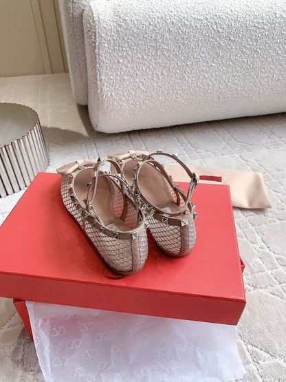 Rockstud Mesh Ballerina Rose Cannelle With Crystals